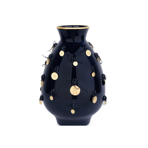 Vaso con medaglie in ceramica blu